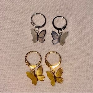 Gold and Silver Butterfly Earrings